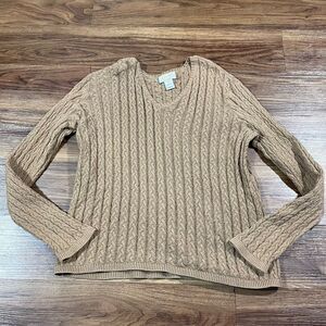 Talbots Cable Knit Sweater Brown V Neck Long Sleeve Cotton Women's Size 1X